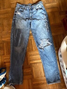 American Eagle Outfitters Light Blue Denim Jeans with Dark Patch